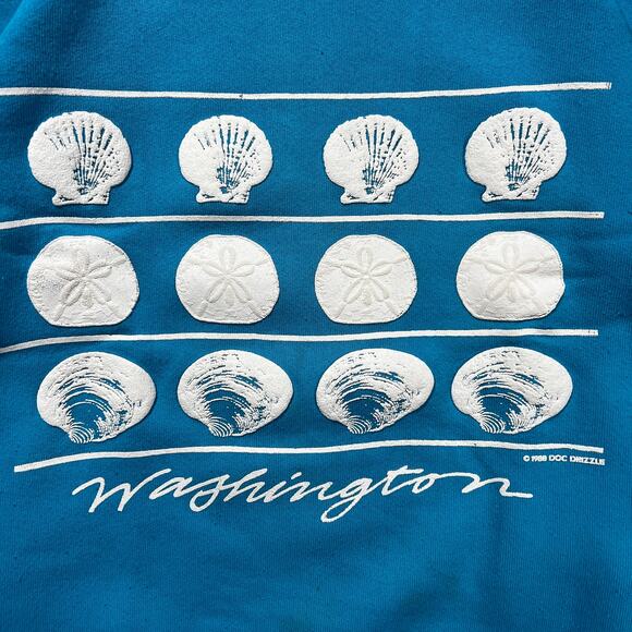 Vintage 80s Washington Seashell Crewneck Baby Blue Large - Picture 2 of 8